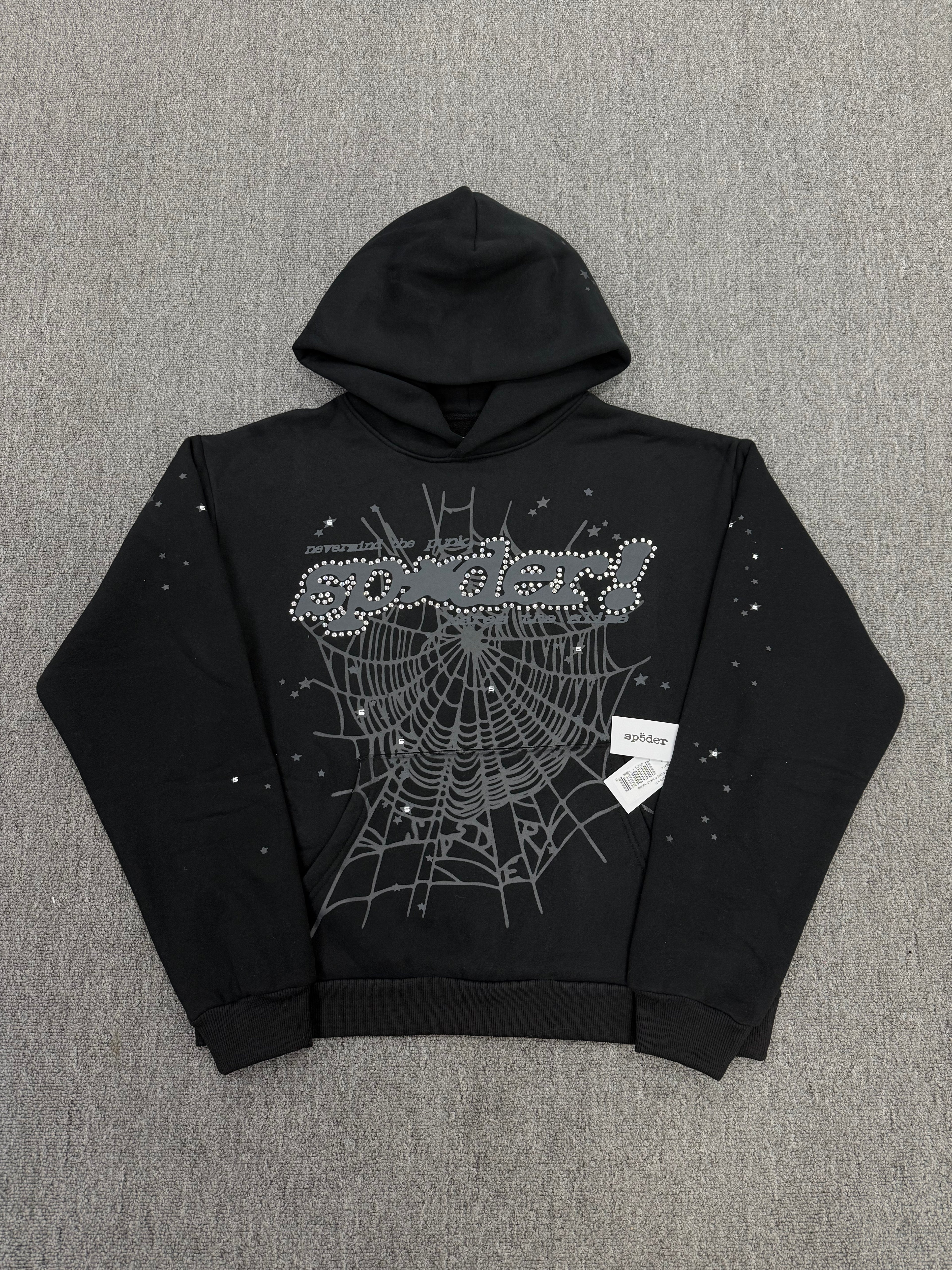 Sp5der Black & Dark Grey Hoodie